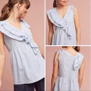 Anthropologie Eveline Ruffle Stripe Babydoll coastal cotton sleeveless top XS